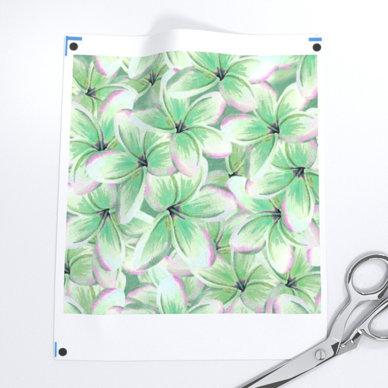 Floral Light Green Ditsy Botanical Frangipani Hawaii Custom Printed Fabric by Spoonflower Various Fabrics by the Yard or Fat Quarter